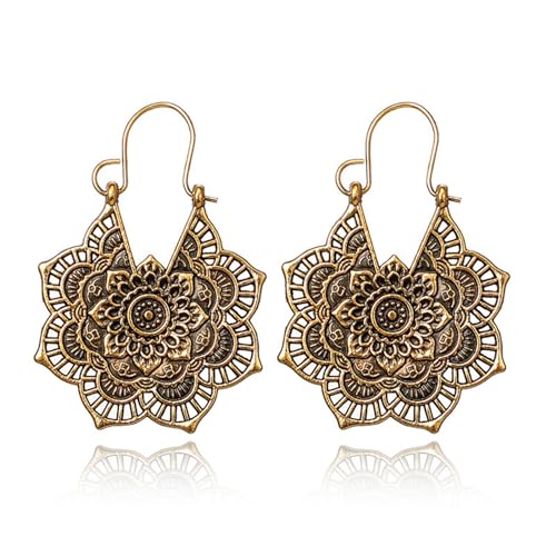 SMALLLOVE Mandala Drop Dangle Earring for Women Gypsy Hammered Antique