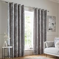 Catherine Lansfield Crushed Velvet 90x90 Inch Eyelet Curtains Silver Grey