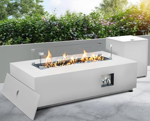NICESOUL 42'' Outdoor Rectangle Fire Pit Table, Modern Low Profile Patio Firepits with...