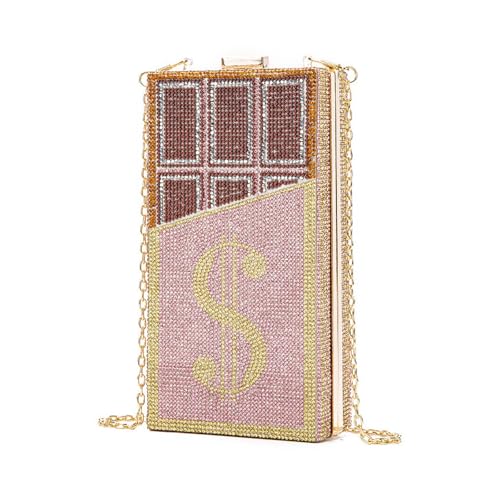 Sac à main en acrylique rose bohème avec diamant chic pour soirée de mariage