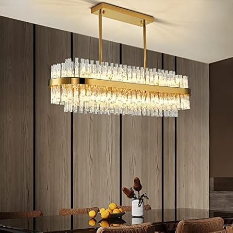 Siljoy Modern Crystal Chandelier 20 Lights Gold Rectangle 2 Tiers Raindrop Chandelier Luxury Adjustable Flush Mount Oval Pendant Ceiling Light Fixture for Dining Living Room Kitchen Island L40 Inch Cover