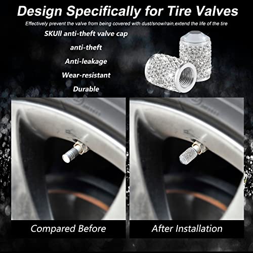 Alpmosn Car Wheel Tire Valve Caps, 4 Pcs Bling Tire Valve Caps, Crystal Tire Caps Shinny Rhinestone For Women, Universal Car Dustproof Tire Valve Caps For Cars, Trucks, Suv And Motorcycles (White) #TOP3