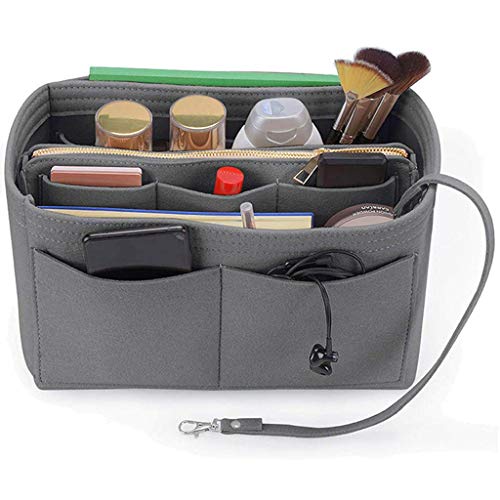 KYSA Bolsa de maquiagem, bolsa organizadora de feltro com zíper, bolsa de mão, multibolsos, bolsa de