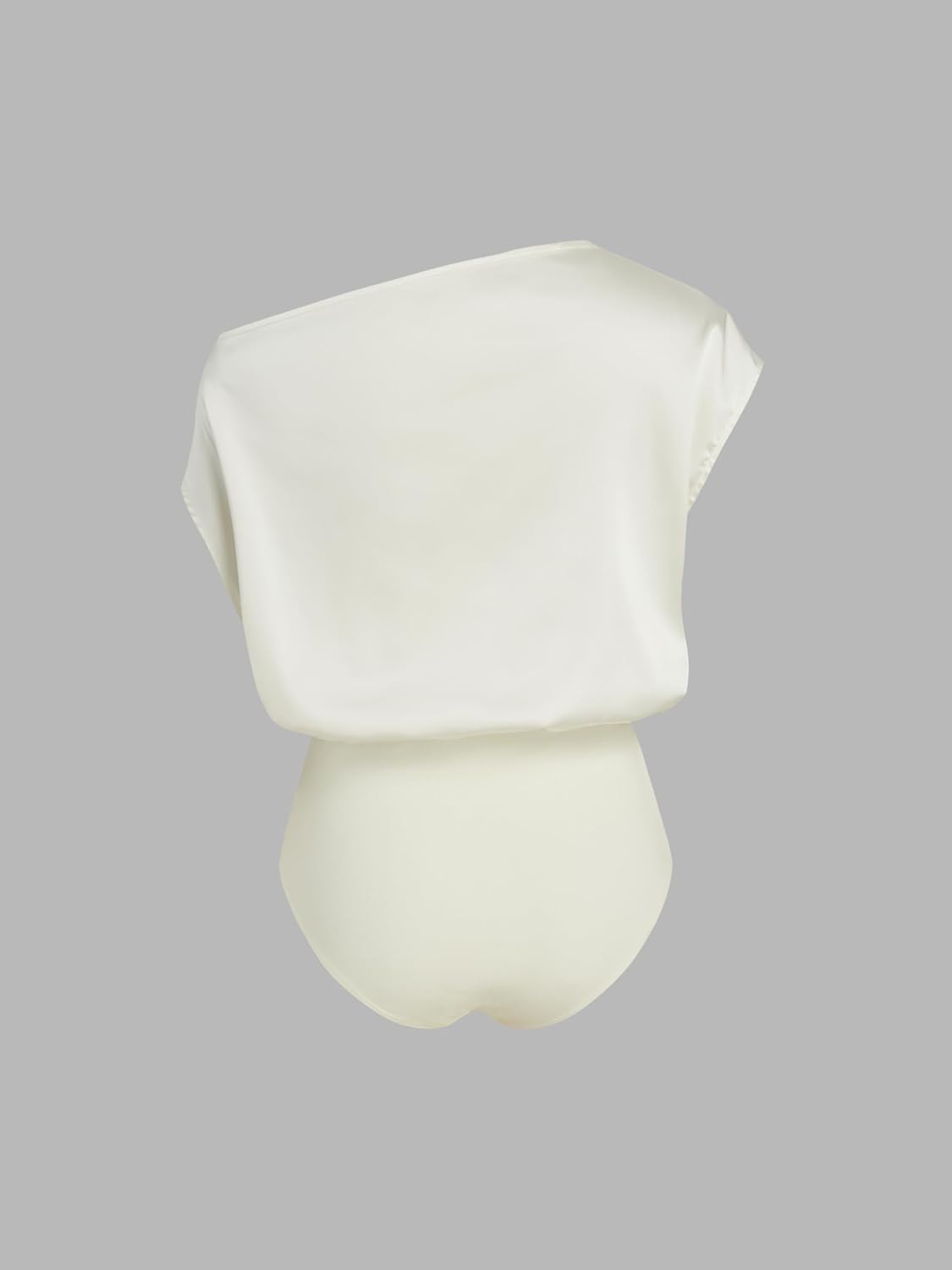 CIDER Women's French Riviera Vacation Satin Asymmetrical Neck Solid Ruched Bodysuit - Image 6