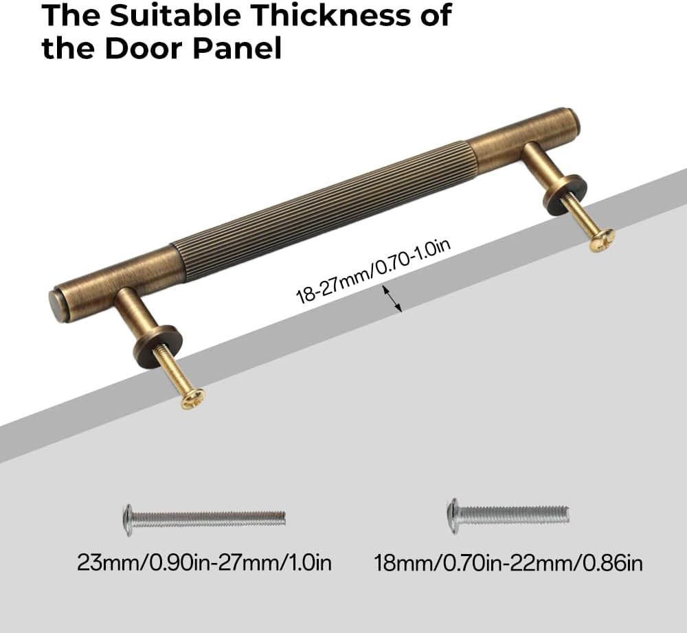 Antique Brass Drawer Handles, Solid Brass Cabinet Pulls, Knurled Cabinet Pull for Bathroom, Bedroom, Kitchen (2, 132mm/5.2in)