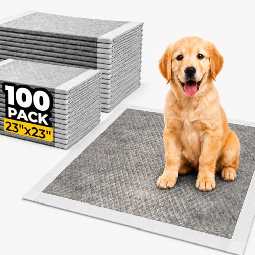 Image of Bamboo Charcoal Puppy Pads 23 inchx23 inch, 100 Count, 6-Layer Leak-Proof Dog Training Pads, Super Absorbent, Quick Dry, Odor Control Pee Pads for Puppies & Dogs