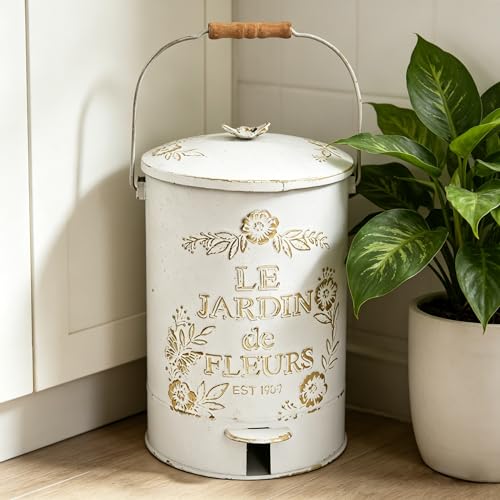 Caneca de basura metálica blanca con tapa y pedal 8 litros miniatura 7