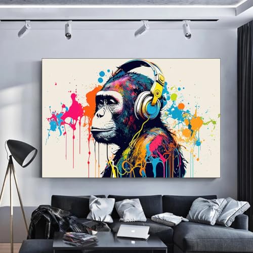 Toile abstraite de singe graffiti 60x80cm peinture d'animaux coloré - 3