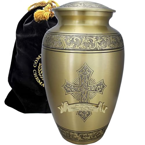 Image of Silver Cross Cremation Urn for Ashes Adult Male - Personalized Urn for Ashes for Women Decorative Urns - Beautifully Handcrafted Cross Urn