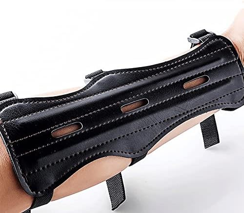 Archerest Archery Arm Guard, Leather Bow Range Bracer Protector with Adjustable 3-Strap Buckles (Black)