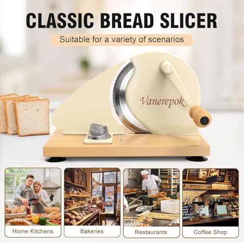 Image of vanerepok Manual Bread Slicer Adjustable Thickness for Homemade Sourdough | Hand Crank Bread Cutter with Scale & Stable Suction Cups & Wood Base for Even Slicing Perfect Baking Gift for Home Bakers