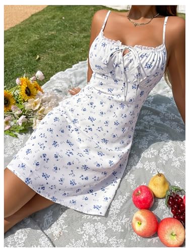 Floerns Women's Floral Print Tie Front Sleeveless Ruched Bust Boho Cami Dress4