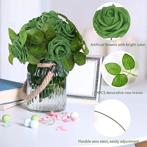 LOKIPA Artificial Rose Flowers, 30pcs Real Looking Blush Foam Fake Roses with Stems for DIY Wedding Bouquets Bridal Shower Centerpieces Party Decorations
