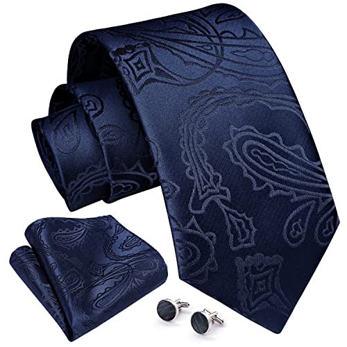 Enlision Herren Krawatte Seide Krawatte für Männer Krawatten & Einstecktuch Manschettenknöpfe Set Marineblau-F Cover