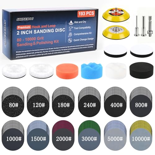 Shineboc 193 Pcs 2 Inch Sanding Discs Headlight Restoration Polishing Kit