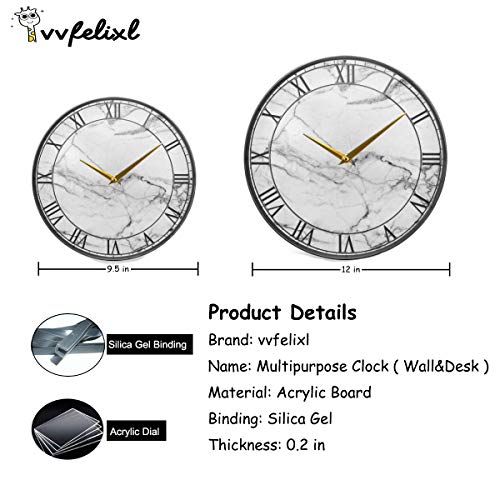 Vvfelixl G44059218P401C436S808 Marble Silent White Mable Texure Large Wall Clock Battery Operated Silent 12 Inch Round Mute Quiet Desk Clock Decoration Home Decor Living Room Modern thumb #1