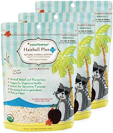 CocoTherapy 3 Pack of Hairball Plus Fiber Cat Food Topper, 7 Ounces Each, USDA Organic