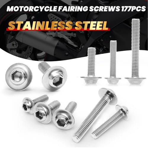 Image of 177Pcs Motorcycle Fairing Bolt Kit Silver, M5 M6 Windscreen Screws