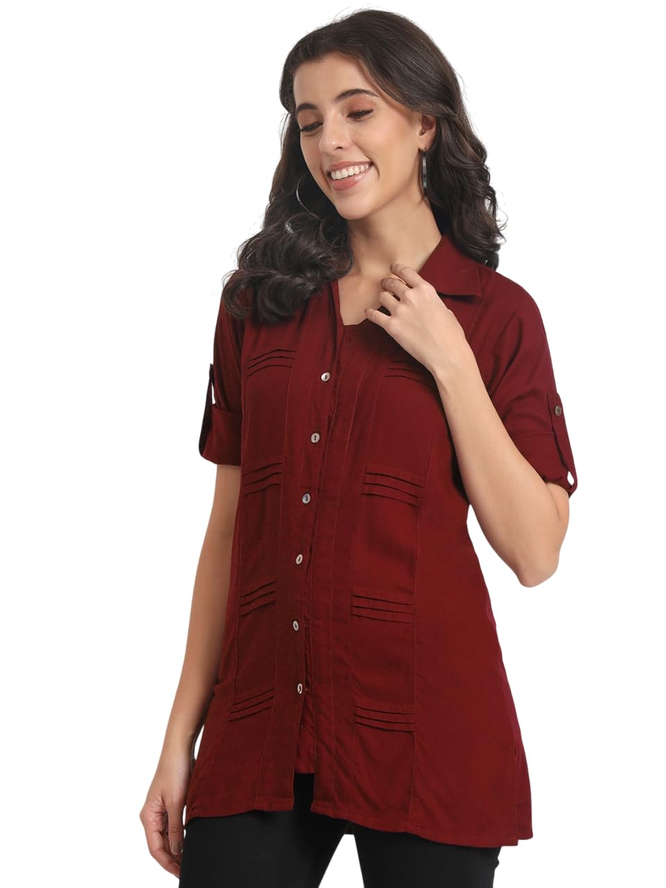 angoori fashion Women's Solid Colour Self Design Long Line Shirt |Plus Size Shirt for Women| Formal Shirt for Women(S-7XL)-picture-52