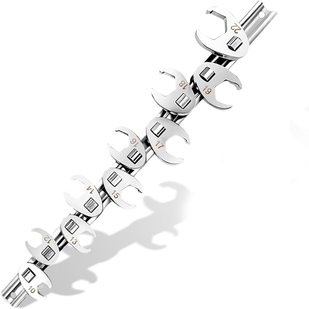 Jnchdghwa Silver Clip-On Organizer Included 3/8" Drive Metric Crow Foot Wrench Set(10Pcs) 10-22Mm For Automotive For Plumbing In Tight Spaces Access