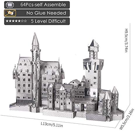 Piececool 3D Puzzles for Adults Metal Model Kits, Neuschwanstein Castle Architecture Building Kits, DIY 3D Metal Puzzle for Teen Boys Girls Students, Great Birthday Gifts, 64 Pcs 3 511jirwpAGL. AC