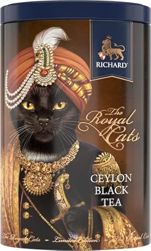 Richard Royal Tea The Royal Cats, 20 Pyramids (1.7G Each) Ceylon Black Tea, Tin 34G (The Bombay Black) Gift Box Rich Aroma Intense Flavor #TOP4