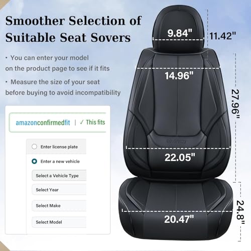 Image of Coverado Seat Covers Full Set, Black Seat Covers for Cars 5 Seats, Car Seat Protector, Waterproof Nappa Leather Car Seat Cushion, Front and Rear Car Seat Cover Fit for Most Sedans SUV Pick-up Truck