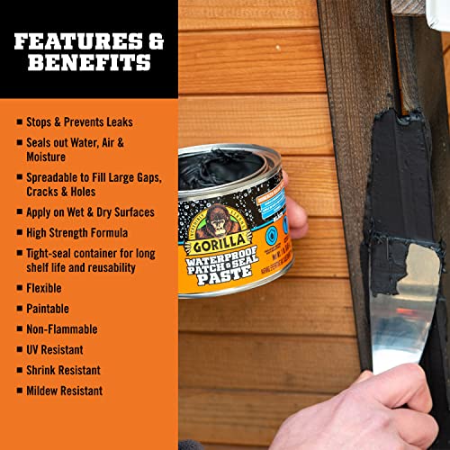 Image of Gorilla Waterproof Patch & Seal Rubberized Sealant Paste, Black, 1lb Can (Pack of 1)