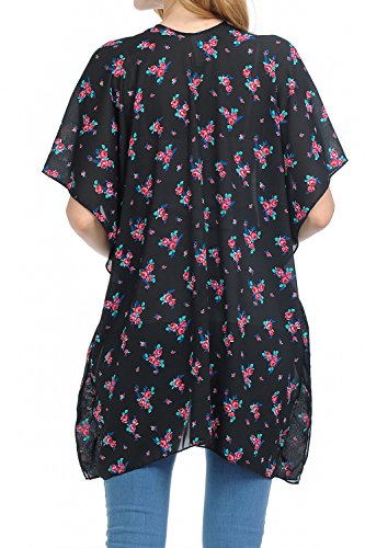 Image of BASICO Women's Floral Print Kimono Cardigan Loose Open Front Lightweight Summer Tops (One Size, Cardigan # Black)