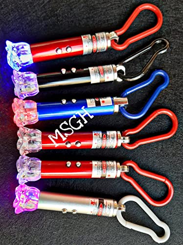 Image of MSGH Birthday Party Return Gift (Pack of 1 /2 /6 /12 PCS) 4 in 1 Laser Pointer,LaserTorch with Emergency Hazard LED Light and Key Chain Hook / 3 Button Size Cells for Kids Boys & Girls (Pack of 1 PIECE)
