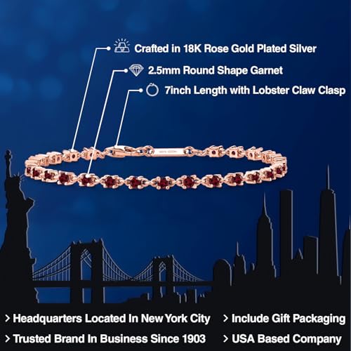 Gem Stone King Red Garnet Tennis Bracelet for Women in 925 Sterling Silver | 1.62 Cttw | Round 2.5MM | Gemstone January Birthstone | 7 Inch2