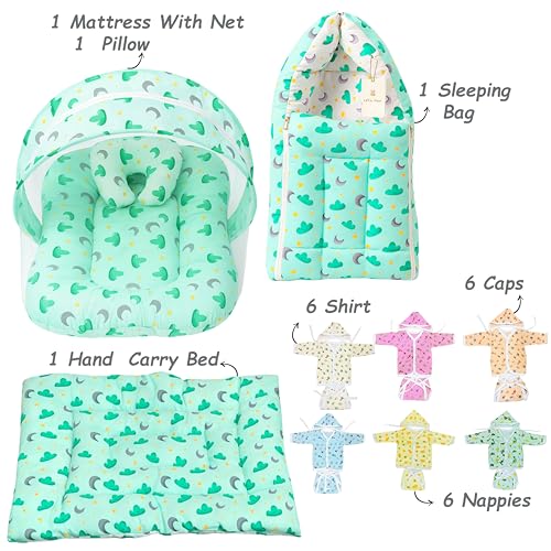 Image of Infantbond by fareto All Season use Baby Essentials Combo | Baby Products | Baby Gift Set | Baby Combo Set for new Born (0-6months)(Pack of 41)(Cloud Green)