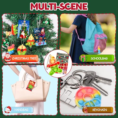 HOUT 32 Stück Weihnachten Pop Fidget Schlüsselbund Spielzeug: Mitgebsel Kindergeburtstag Kleines Geschenk für Kinder with 32 Weihnachtskarte - Christbaumschmuck Poppet Bubble Stress Reliever Toys