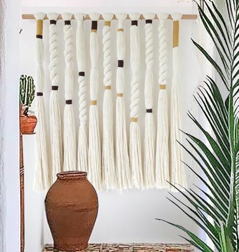 Flber Macrame Wall Hanging Woven Knot and Tassel Fringe Handmade