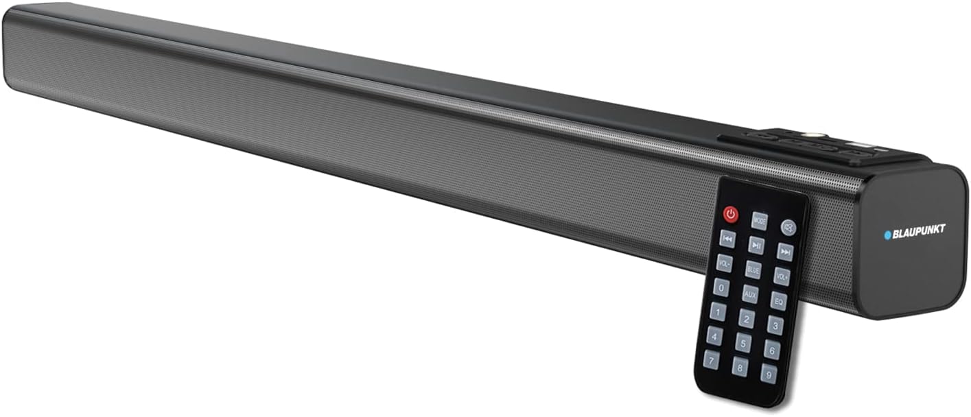 Blaupunkt SBA30 Wireless Bluetooth Soundbar with 2400 mAh Built-In Battery I 4 Full Range Speakers I HD Sound I Sleek Premium Design I Guitar & Mic Input for Karaoke I EQ Modes I Multiple Connectivity