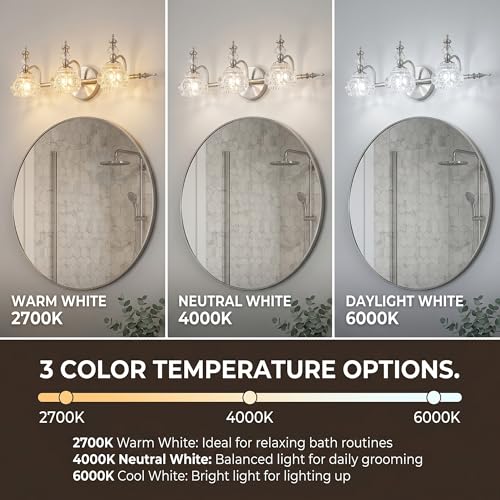 Image of Bathroom Vanity Light Fixtures, Farmhouse Vintage Wall Sconce Lighting with Glass Shade, Bath Vintage Wall Mounted Lamps for Mirror (3 Lights, Brushed Nickel, G9 Base)