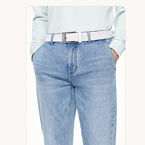 Univo Colors White Braided Stretch Elastic Belt Pin Square Matte Dark Gray Belt Buckle Pu Leather Loop End Tip For Men Women Junior 48"-50" #TOP1