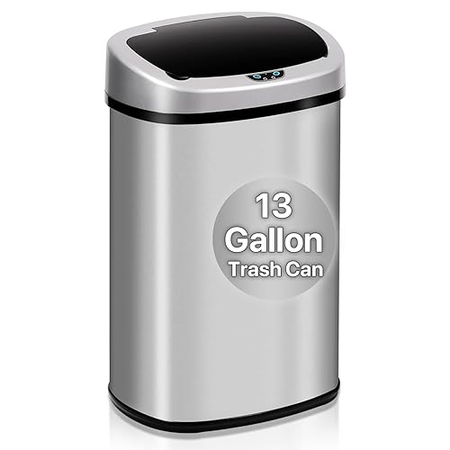 Dkelincs Basurero de cocina de 13 galones con tapa, bote de basura automático de acero inoxidable sin contacto para el hogar, oficina, sala de