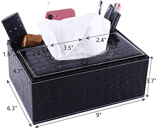KISSTAKER Multifunction PU Leather Pen Pencil Remote Control Tissue Box Cover Holder Desk Storage Box Container for Home and Office Use (Black 3)