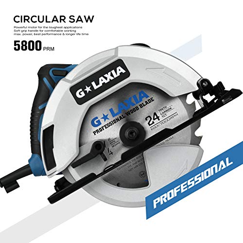 G LAXIA 13A 5800RPM 7-1/4” Professional Corded Circular Saw with Lightweight Aluminum Guard, 2Pcs Blades (24T+48T) plus 1 Allen Wrench, Max Cutting Depth 2-1/2”(90°), 1-7/8”(45°) - Thumbnail 7