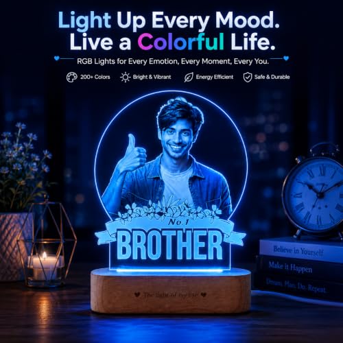 Image of ZOCI VOCI Personalized Rakhi Gift for Brother - Custom UV Printed Photo Lamp with RGB LED | Customized Rakshabandhan Gift for Brother, Bhaiya, Cousins & Siblings