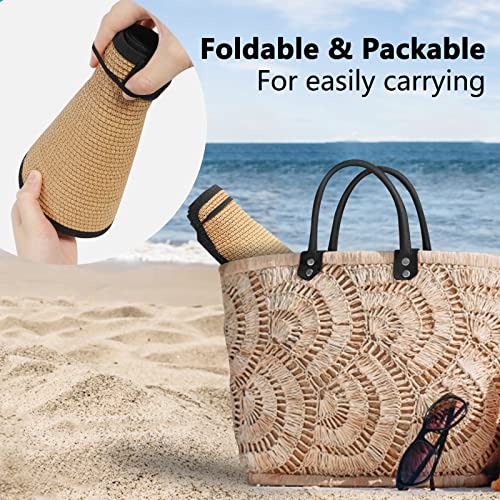 Senose Sun Hat Womens, Wide Brim Beach Sun Visor Hat With Detachable Windproof Rope Straw Hats Roll Up Foldable Packable Ponytail Travel With Uv Protection - Khaki #TOP3