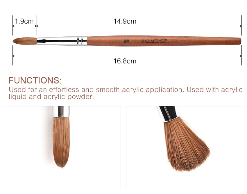 Miniatura 8 de Pincel profesional Kolinsky de pelo de marta para arte de uñas acrílicas, de madera roja, Rojo