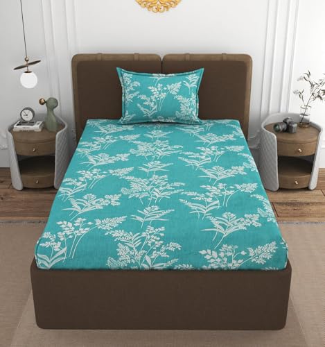 Image of VOMZER Premium 320 TC Fitted Bed Sheet with Full Elastic - Deep Pocket Design - Wrinkle Resistant Fitted Bedsheet 36x72 Single Aqua Lily