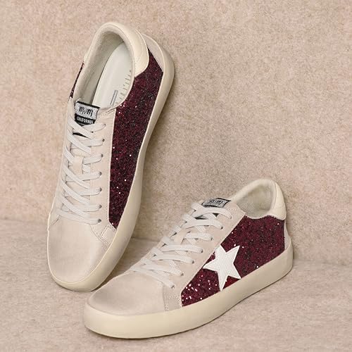 Image of Mi.iM Sofia Rubber Sole Lace-up Low Top Star Sneakers(6.5, Beige Maroon)