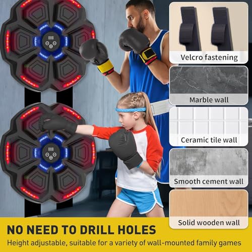 Music Boxing Machine Adulti,Macchina da Box Musical con Guanti da Boxe,9 modalità di velocità e modalità di conteggio supportano Bluetooth,LED Musica Boxe Allenamento per adulti e bambini Exercise