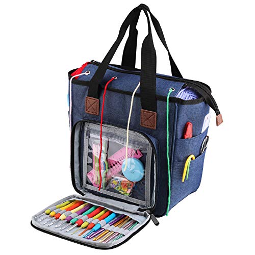 KOKNIT Knitting & Crochet Bag, Hand Tote Bag for Yarn Storage Organizer, Carrying Project with Pockets for Crochet Hooks,Knitting Needles and Accessories (No Accessories Included)
