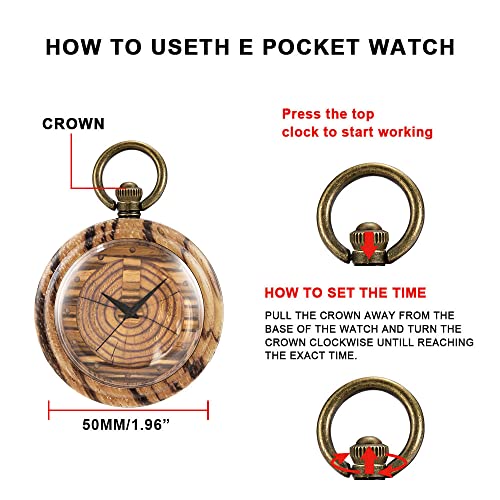 Tiong Wooden Pocket Watches For Men Analog Quartz With Box&Chain Gifts For Father's Day Birthdays Xmas(1004 Brown) #TOP6