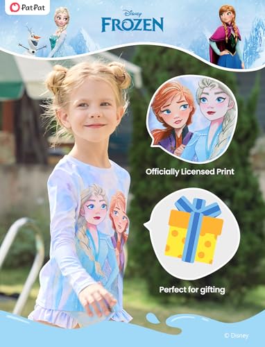 Image of Disney Frozen Elsa Stitch Marvel Toddler Girl Two Piece Long Sleeve UPF50+ Swimsuit Rashguard Sets Bathing Suit