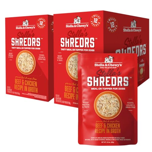 Stella & Chewy's Grass Fed Beef & Chicken Shredrs - Premium Dog Food Pouches - Perfect For Picky Eaters- 24 Pack, 2.8oz Each